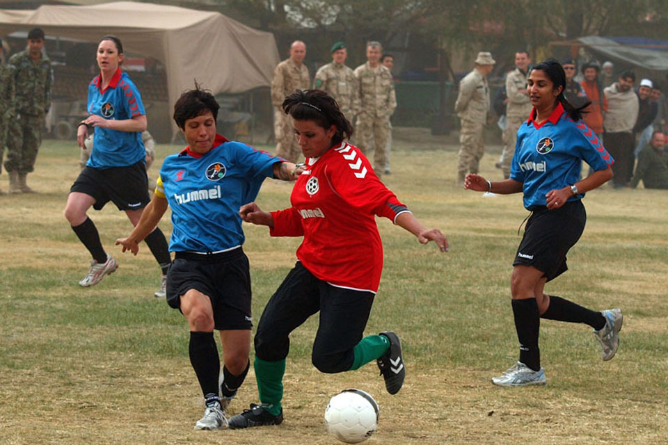 ISAF troops play top Afghan women footballers