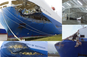 Composite photograph of damage to City of Rotterdam and Primula Seaways