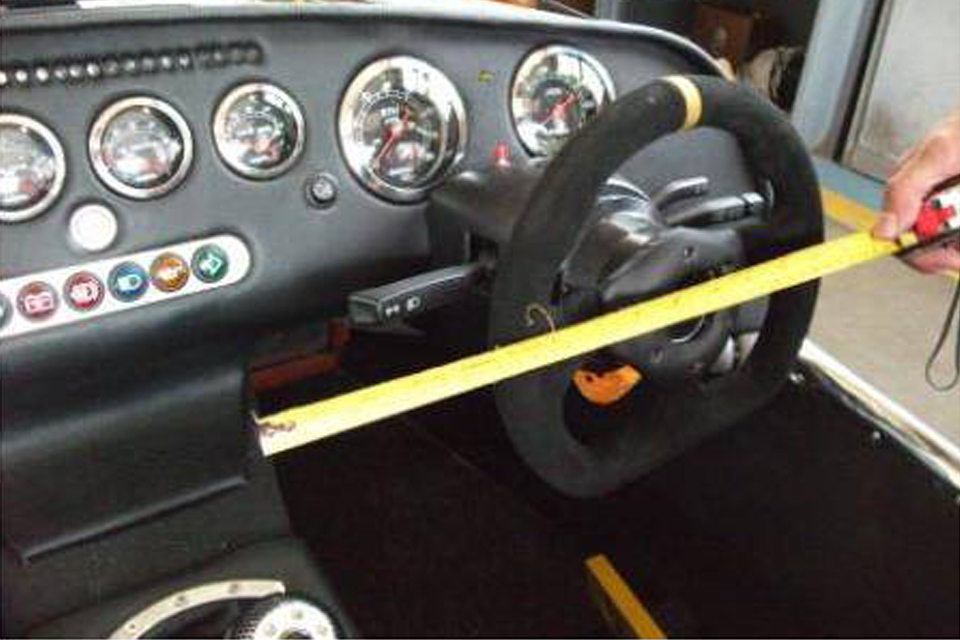 Steering wheel has an exemption zone of 127 mm around the steering wheel.