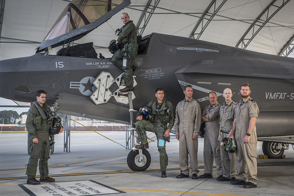 Today's 617 Squadron Dambusters with an F-35B Lightning at United States Marine Corps Air Station Beaufort, South Carolina.    