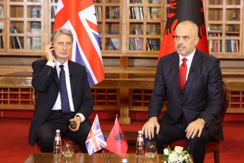 Foreign Secretary Philip Hammond with Albanian PM Edi Rama