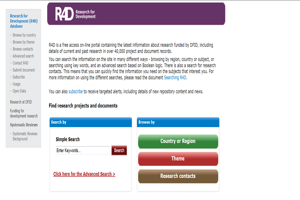 DFID's Research for Development (R4D) database