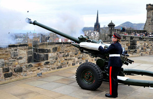 Sergeant Sarah Smith fires the One O'Clock Gun from Edinburgh Castle to mark International Women's Day 2011