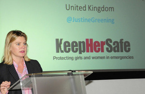 Justine Greening speaking at the #KeepHerSafe event. Picture: Sheena Ariyapala/DFID
