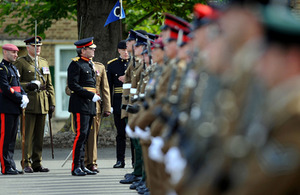 The last intake of soldiers to pass out from Phase 1 training at the Army Training Centre Bassingbourn is inspected by Major General Paul Jaques on the parade square