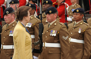 Her Royal Highness The Princess Royal inspects the troops