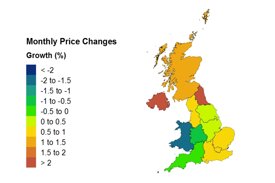 Monthly price changes by country and government office region