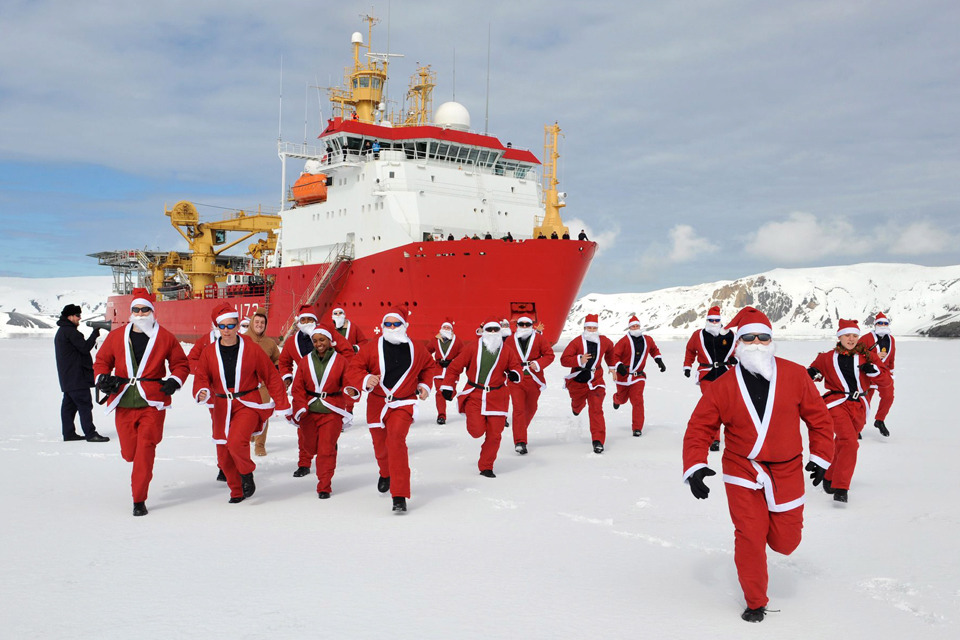 HMS Protector takes to the ice for a charity Santa run