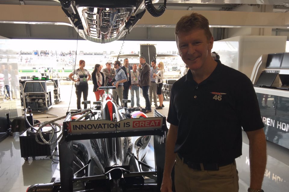 Tim Peake at the US Austin Grand Prix with a McLaren Formula 1 car.