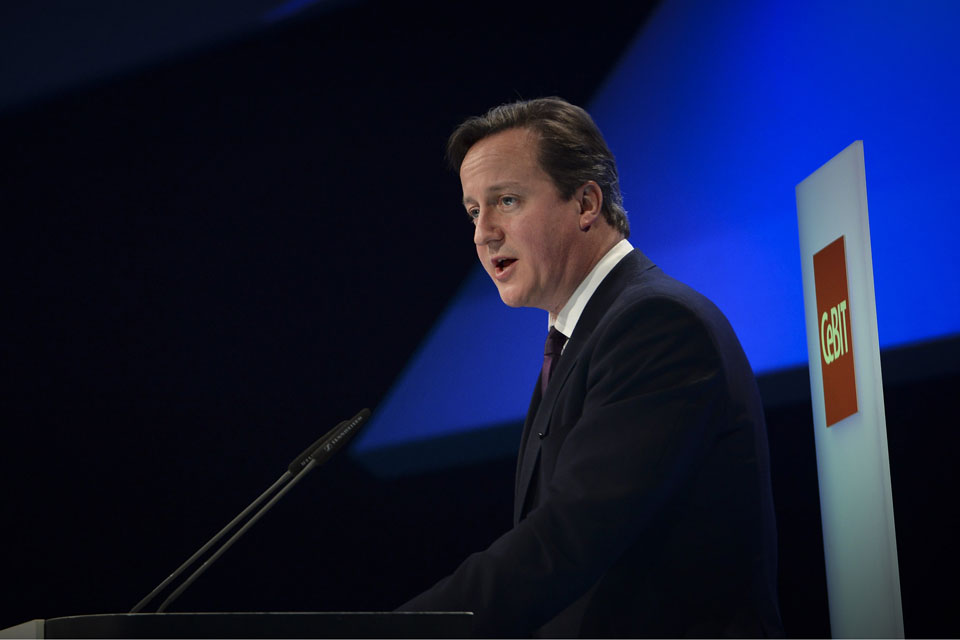 Prime Minister David Cameron speaking at CeBIT trade fair