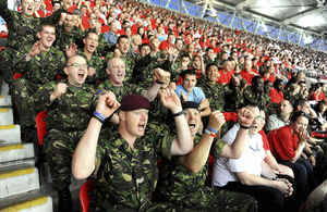 Service personnel enjoy the England friendly against Mexico at Wembley