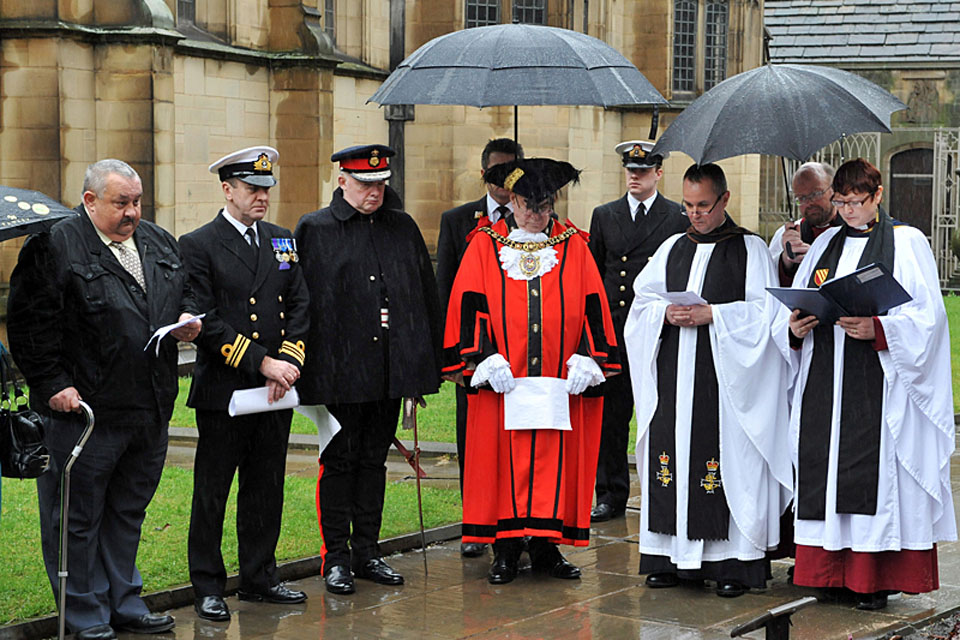 Members of HMS Manchester's ship's company join the Lord Mayor of Manchester for a special service at Manchester Cathedral