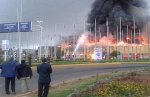 Part of the Jomo Kenyatta International Airport on fire