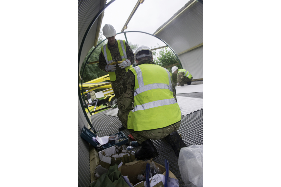 Soldiers from 73 Engineer Regiment at work on the new boat house