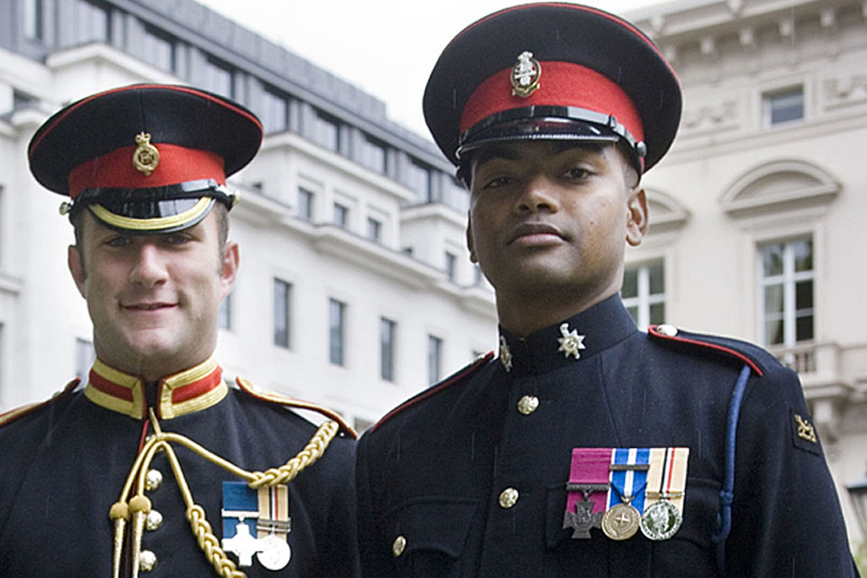 Young heroes: the then Private Johnson Beharry VC with George Cross recipient Lance Corporal of Horse Christopher Finney