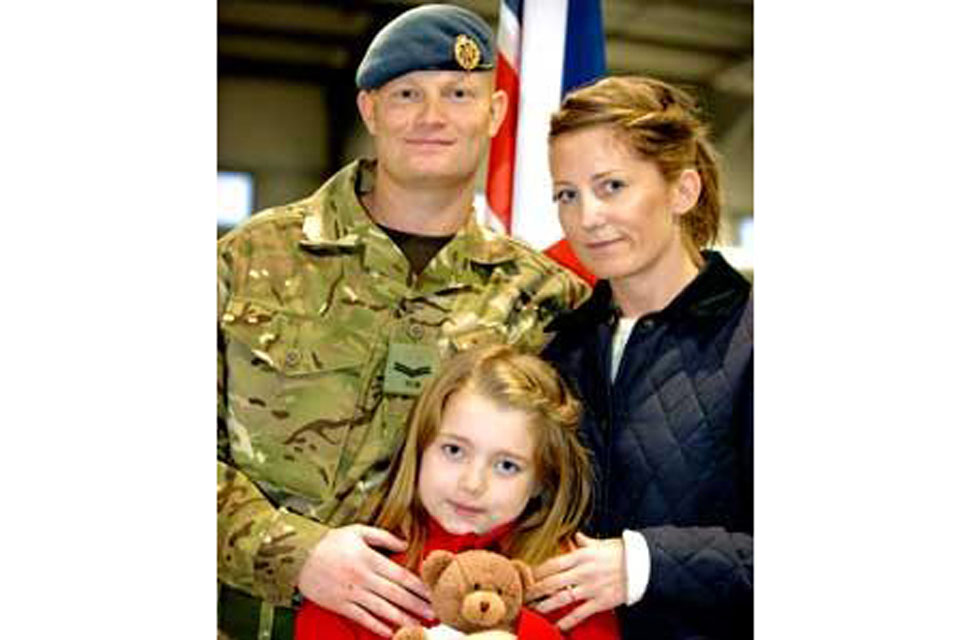 Corporal Luke James with his fiancee, Debbie Costello, and her eight-year-old daughter, Olivia 