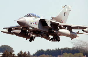 An RAF Tornado GR4 aircraft takes off