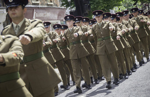 Soldiers parade through the streets of Saffron Walden [Picture: Sergeant Brian Gamble RLC, Crown copyright]