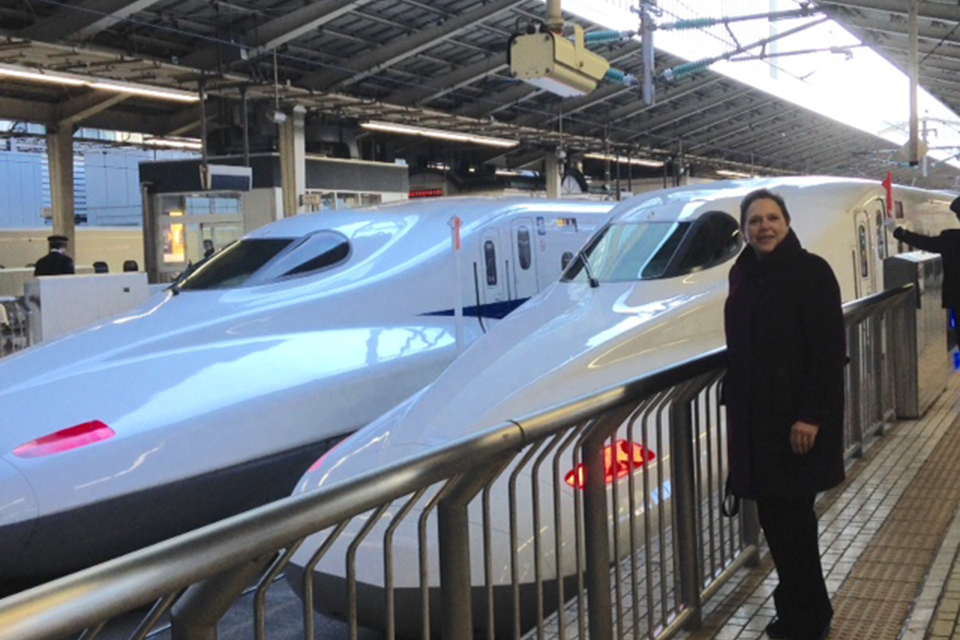 Baroness Kramer with Japanese trains.