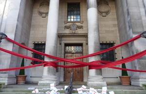 Council building wrapped in red tape