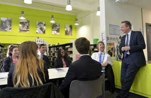 Prime Minister talking with students and staff at the Harris Academy Bermondsey, London.