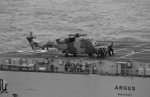 The first deck landing of a Royal Navy Wildcat helicopter