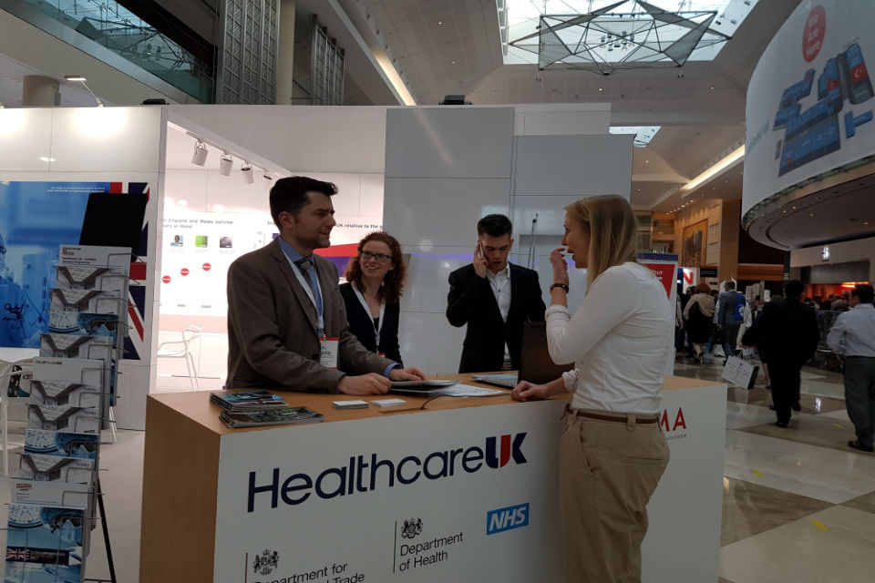 The Healthcare UK team at their stand in the heart of the Arab Health trade show.