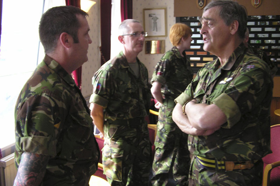Major General The Duke of Westminster (right) chatting to soldiers from 201 Field Hospital who are currently preparing to deploy to Afghanistan to support Operation HERRICK 