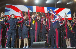 The Team GB Invictus Games squad on stage at the closing ceremony [Picture: Petty Officer Airman (Photographer) Owen Cooban, Crown copyright]