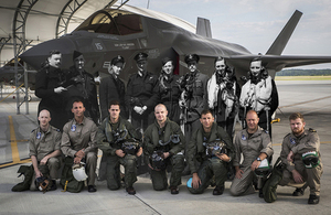 A composite image showing today's 617 Squadron Dambusters with their World War 2 predecessors against an F-35B Lightning at United States Marine Corps Air Station Beaufort, South Carolina.