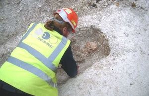 Excavation work on a late Roman burial. Oxford Archaeology. All rights reserved