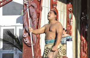 A Maori warrior welcomes Bell Buoy participants [Picture: Chris Weissenborn, New Zealand Defence Force, Crown copyright]
