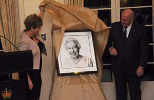 High Commissioner Menna Rawlings and the Governor-General of Australia unveiling the portrait of HM the Queen