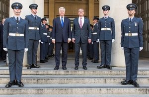 Defence Secretary Michael Fallon hosts US Secretary of Defense Ashton Carter at the MOD before the pair move to Lancaster House