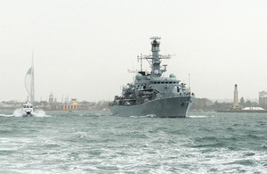 HMS Richmond sails from Portsmouth on 5 August 2013 [Picture: Leading Airman (Photographer) Nicky Wilson, Crown copyright]