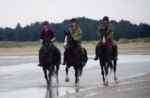 Horses of the Household Cavalry Mounted Regiment on Holkham beach on the North Norfolk coast
