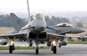 Two 6 Squadron Typhoon jets at RAF Leuchars [Picture: Senior Aircraftman Matt Baker, Crown copyright]