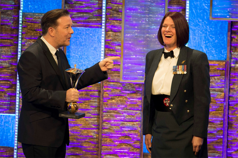 Ricky Gervais and Sergeant Rachael Robinson