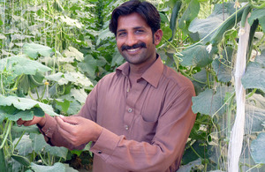 Muhammad Sajid, 25, who is now a successful farmer thanks to the training he received on growing seasonal vegetables.