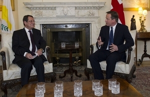 Prime Minister David Cameron with President Anastasiades of Cyprus at 10 Downing Street, London.