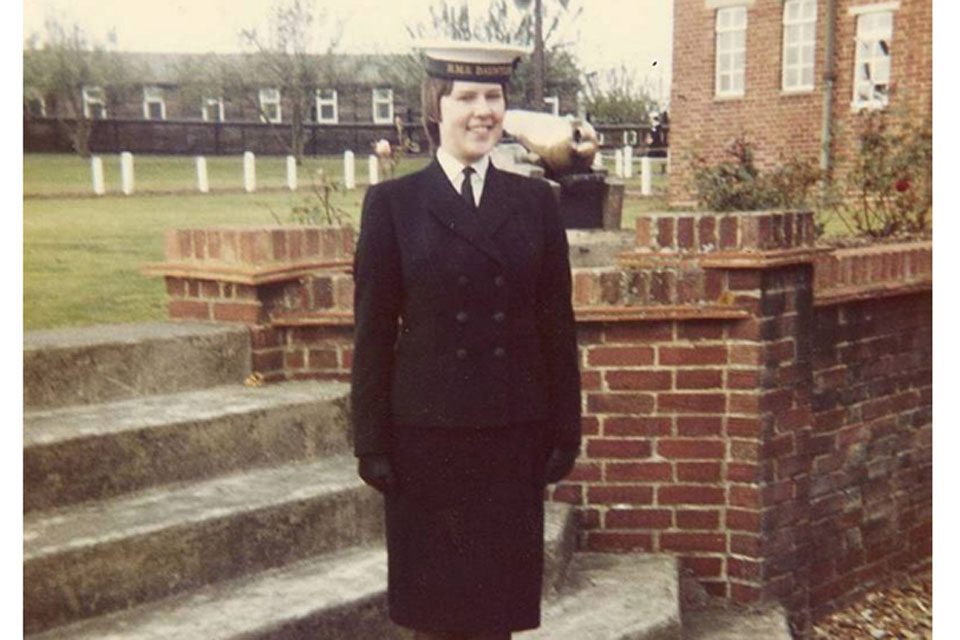 Susan Morgan after her passing out parade at HMS Dauntless