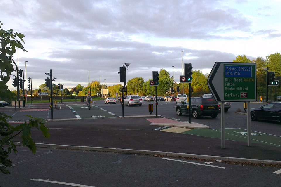 Hambrook Junction showing the 'straight through' north-south ring road crossing.