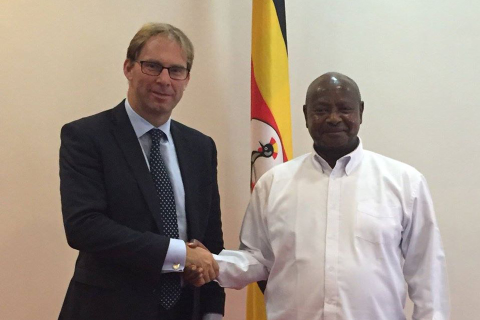 Minister for the Middle East and Africa, Mr Tobias Ellwood MP with President Museveni