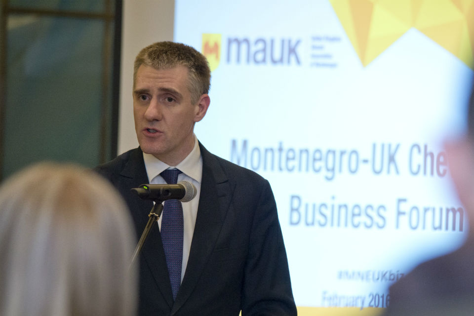 Mr Igor Luksic, President of the Council for Improvement of Business Environment, Regulatory, and Structural Reforms and Deputy Prime Minister and Foreign Minister of Montenegro opening "Montenegro - UK Chevening Business Forum 2016"