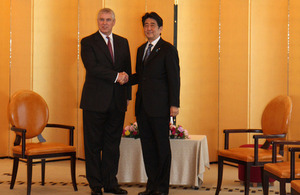 His Royal Highness The Duke of York meets with Japanese Prime Minister Shinzo Abe before the RUSI Conference