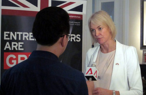 APPG chair Margot James MP in a media interview during the Singapore visit