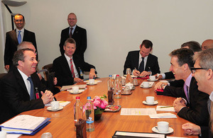 Meeting attended by UK Defence Secretary, Dr Liam Fox, and NATO Secretary General, Anders Fogh Rasmussen