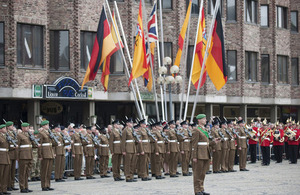 Soldiers from 16 Signal Regiment and 1 Military Intelligence Battalion on parade in a farewell to the city of Mönchengladbach [Picture: Dominic King, Crown copyright]