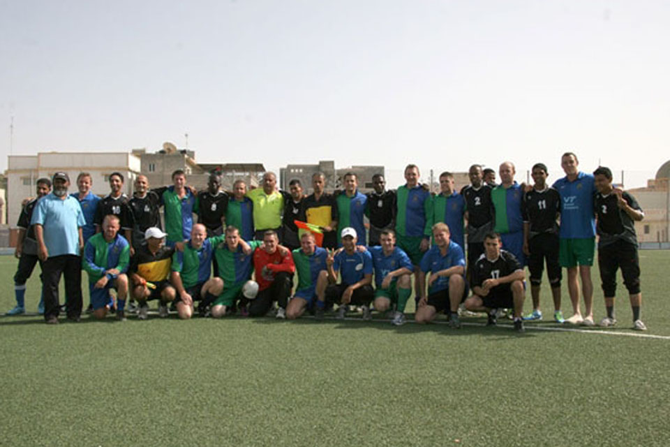 A friendly football match was held between HMS Echo's crew and a Libyan Navy Select XI