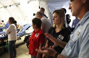 Justine Greening visits UK and Australian medics in Tacloban, Philippines. Picture: Russell Watkins/DFID